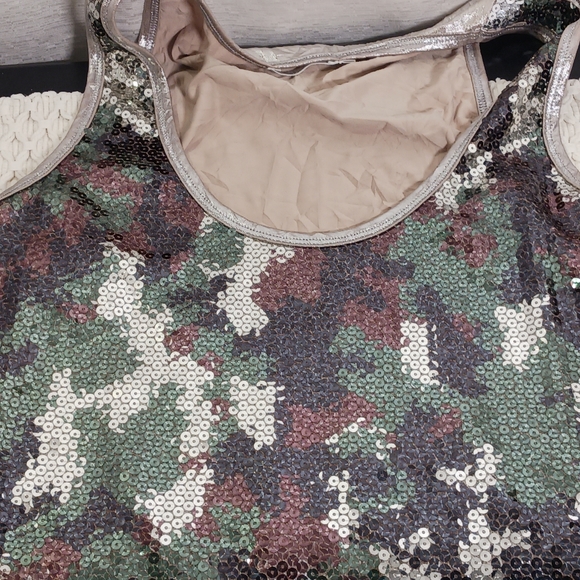 Womens Sequin Front Camouflage Tank Top Shirt Metallic Gold Back Size Large - Picture 10 of 11